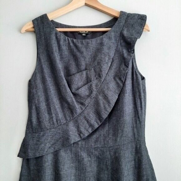 ALLEN B. / Linen & Cotton Blend Herringbone Pattern Dress Navy Blue Sz 10 - Picture 3 of 9